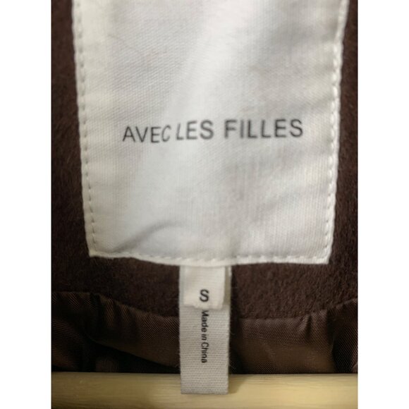 Avec Les Filles Double Breasted Brown Midi Trench Coat S Wool Blend RU10376 NWT - Picture 3 of 12